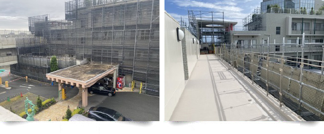 病院屋上防水改修工事現場写真