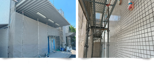 京都市内 外壁タイル改修工事現場