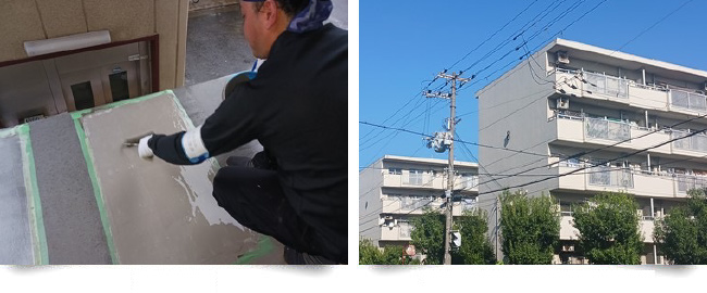 大阪府内市営住宅ベランダ改修工事現場